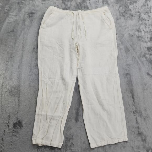 Cubavera Pants Mens XL White Natural Linen Blend Drawstring Straight Pockets - Picture 1 of 10